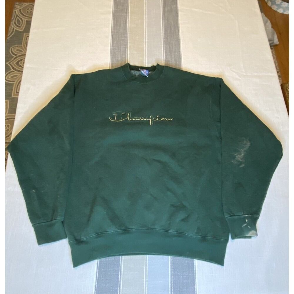 Vintage 90s Heavyweight Reverse Weave Forest Green Champion Spellout Sweatshirt